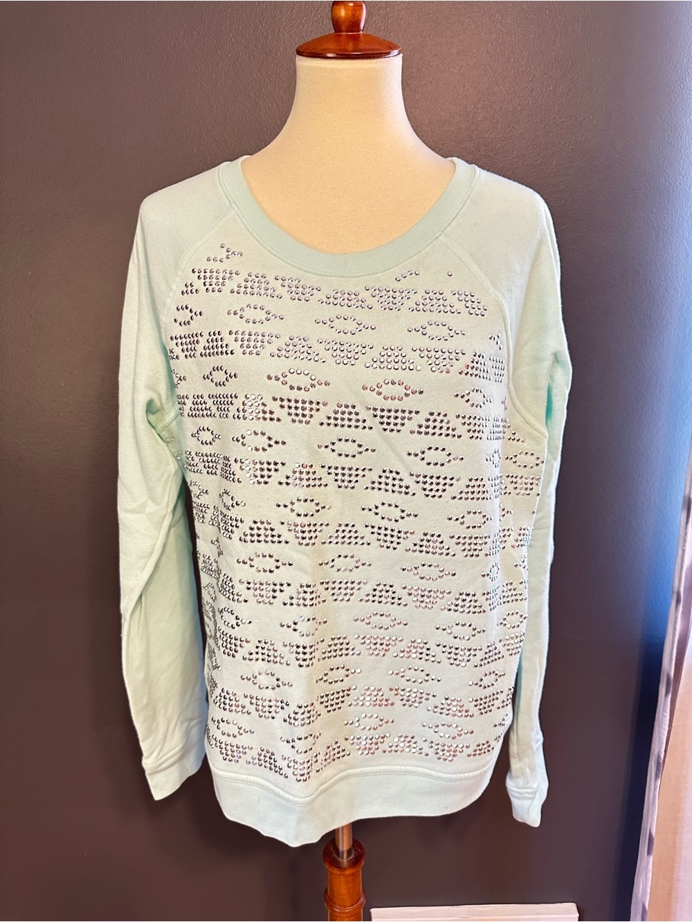 PINK Victoria’s Secret Bling Studded Sweatshirt Large Mint Green